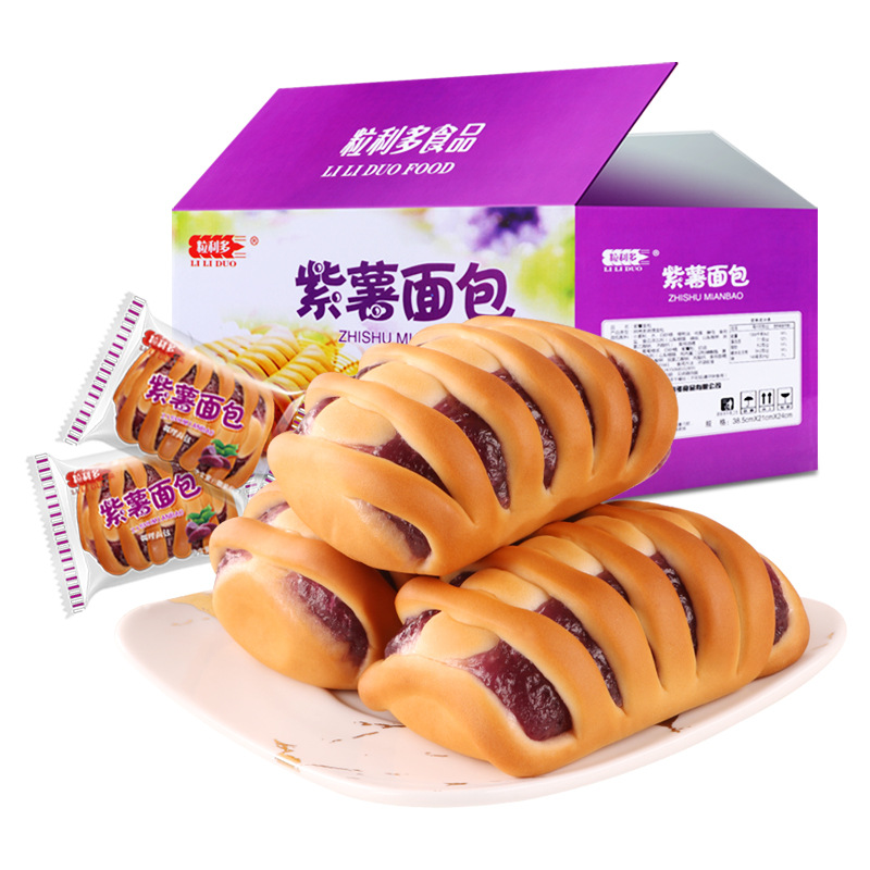 粒利多紫薯面包夹心早餐食品零食蛋糕整箱5斤